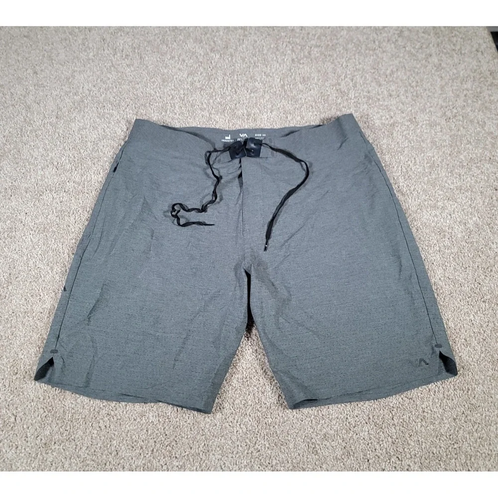 RVCA Board Shorts Size 38 Gray Drawstrings Beach Surf Zipper Pocket Swimwear Men